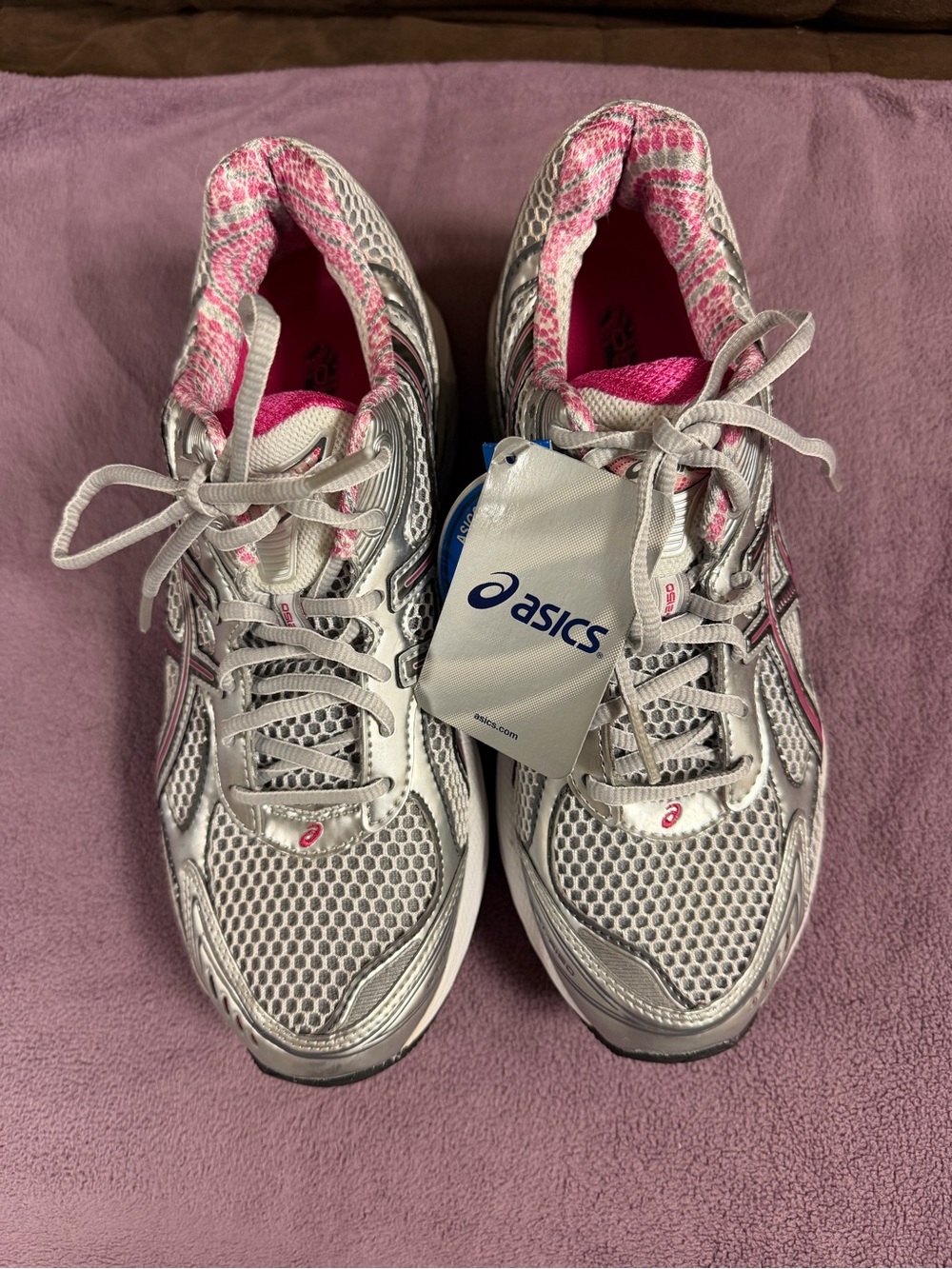 ASICS Women's Silver and Pink Athletic Running Shoes